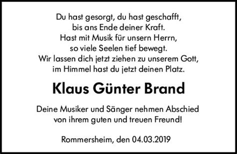 Traueranzeigen von Klaus Günter Brand vrm trauer de