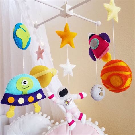 Space mobile, Planet mobile, Spaceship mobile, Solar system nursery, Astronaut mobile, baby girl ...