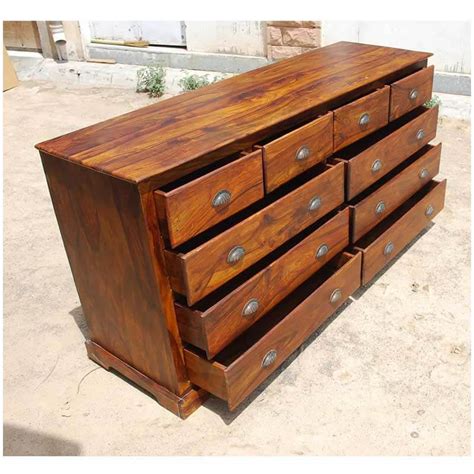 Santa Cruz Mission Rustic Solid Wood 10 Drawer Long Bedroom Dresser