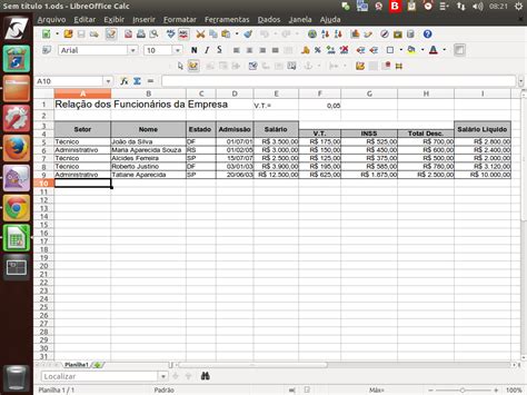 LibreOffice Visualizando a planilha para impressão