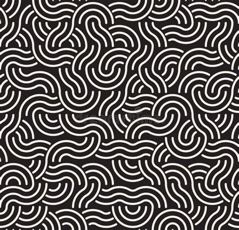 Vector Seamless Black And White Irregular Arc Lines Maze Pattern Stock