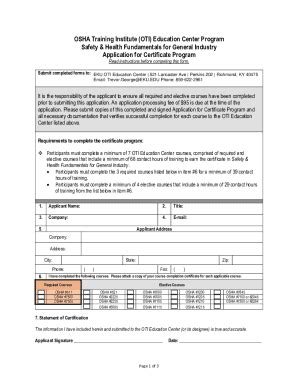 Fillable Online Osha Training Institute Oti Education Center Notice