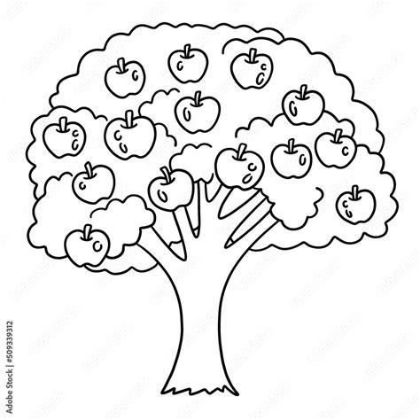 Apple Tree Isolated Coloring Page for Kids Stock Vector | Adobe Stock