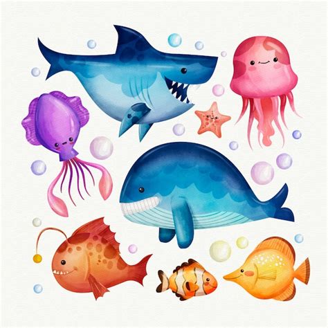 Colección de animales marinos en acuarela Vector Gratis