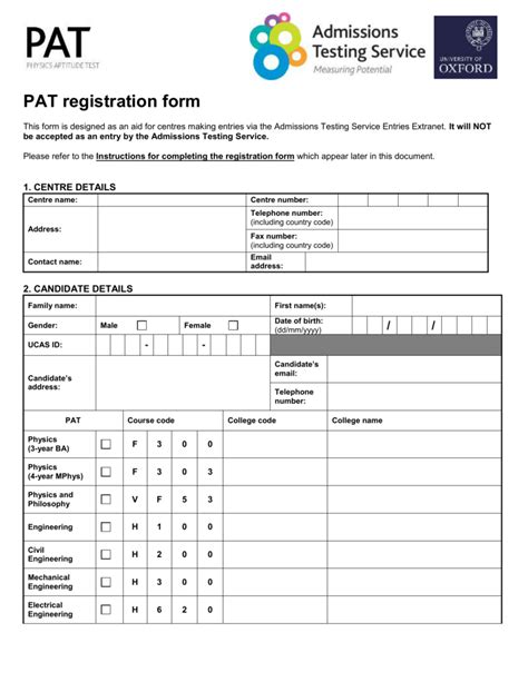 Pat Registration Form Admissions Testing Service