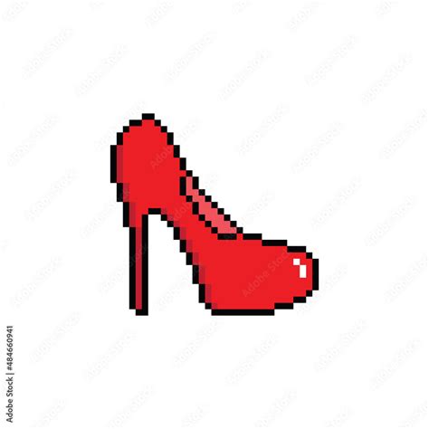 Pixel High Heel Shoes Vector Icon Woman Shoes Pixel Art Element For 8 Bit Game Stock Vector