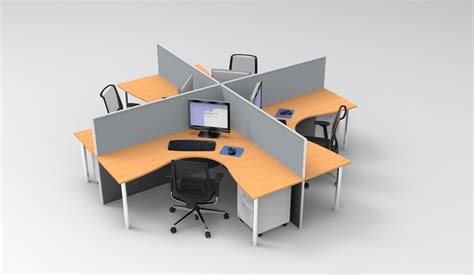 Screen Corner Workstation Crucifix 4 Person Pod With Centre Screens