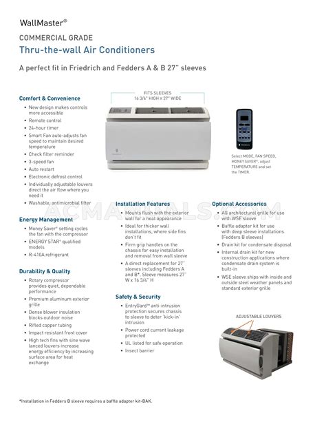 Friedrich Ws12d10a Wallmaster Thru The Wall Air Conditioners Brochure 2016