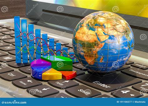 Globo Terrestre Con Diagrama Y Gráficos En El Teclado Portátil 3d