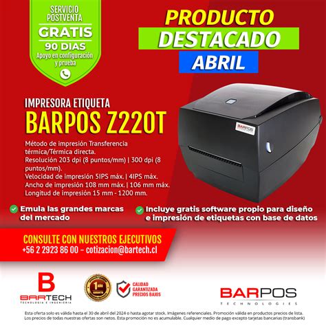 Impresora De C Digo De Barras Industrial Barpos Z T Bartech