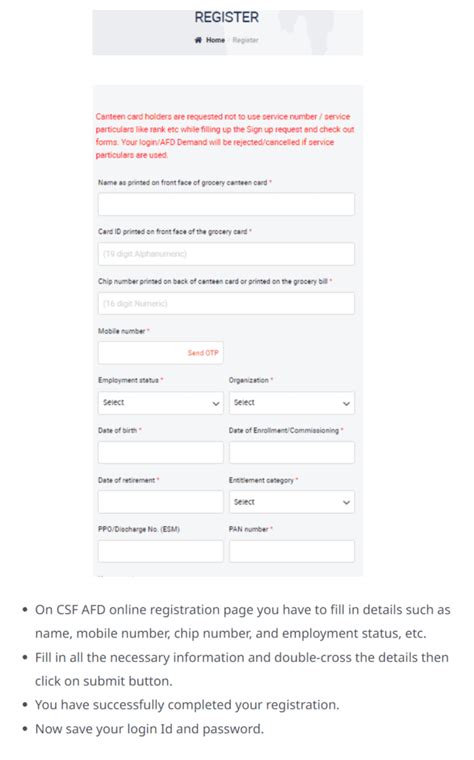 CSD AFD Online Registration Process