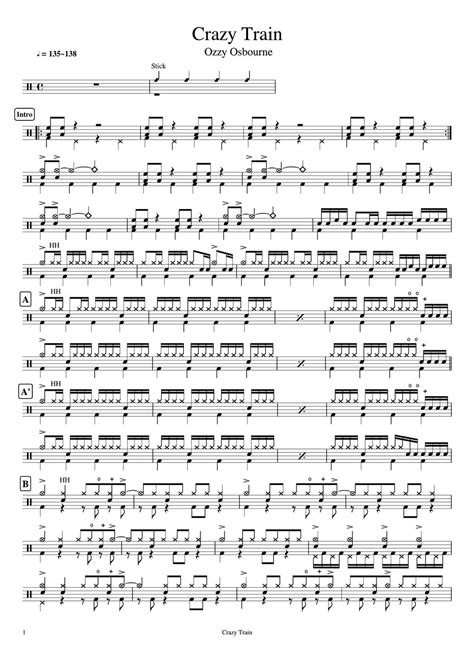 Ozzy Osbourne Crazy Train Cookai S J Pop Drum Sheet Music نوتة By Cookai S J Pop Drum