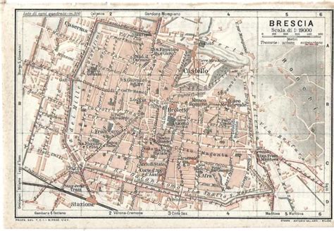 CARTA GEOGRAFICA ANTICA BRESCIA Pianta della città 1923 Old antique map