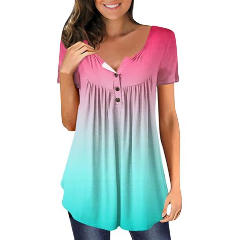 Wangxldd Women S Flowy T Shirt Henley V Neck Short Sleeve Shirt Casual