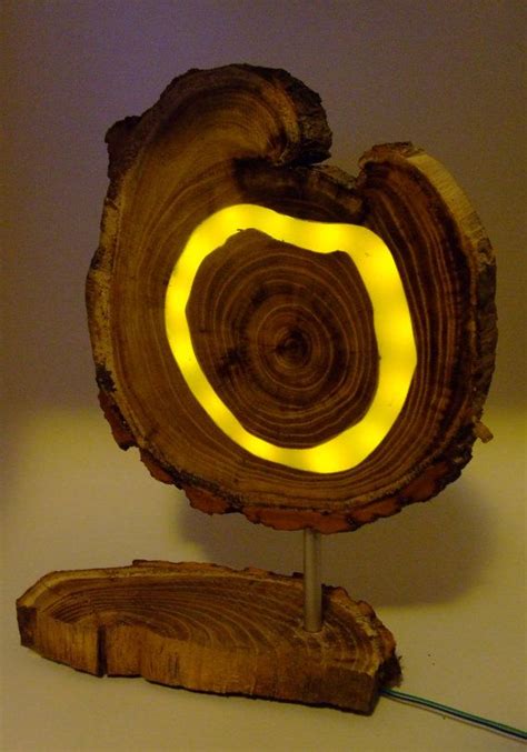 Wooden Yellow LED Lamp Acaciawood With Clear Epoxy Resin And Yellow