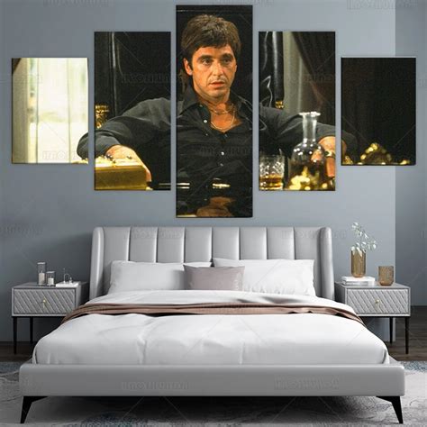 5 Panel Canvas Prints Wall Decor For Living Room Scarface Tony Montana Gangster 5 Pieces Canvas