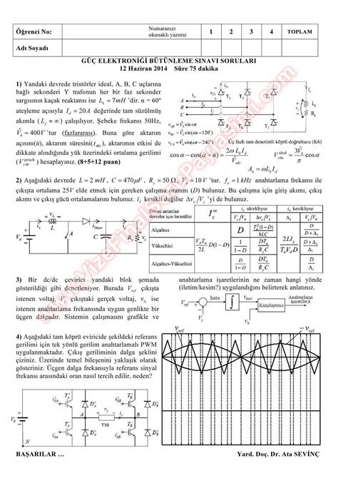 Güç Elektroniği Bütünleme Soruları Ve Çözümleri 2014 Vize ve Final