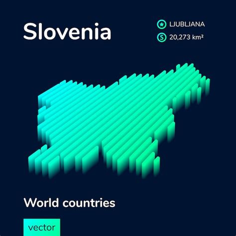 Mapa 3d Isométrico De Neón Vectorial Rayado Estilizado De Eslovenia