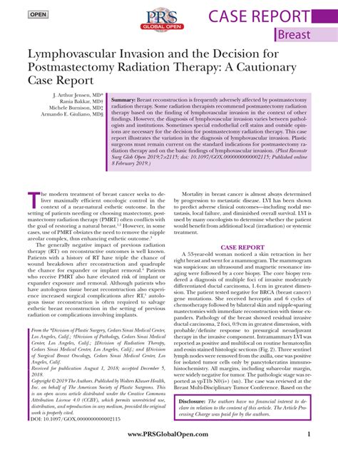 Pdf Lymphovascular Invasion And The Decision For Postmastectomy