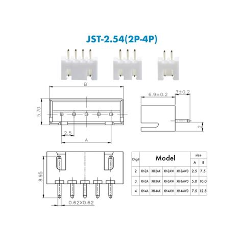 Jst Xh 254mm 2 Pin Pcb Mount Straight