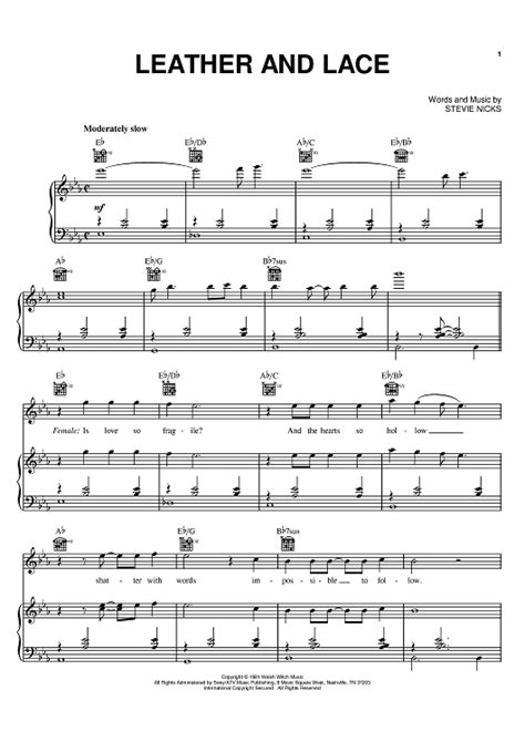 Leather And Lace Sheet Music By Stevie Nicks For Piano Vocal Chords Sheet Music Now