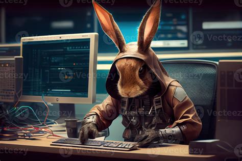 Hacker Rabbit Working Job Profession Illustration Ai Generated