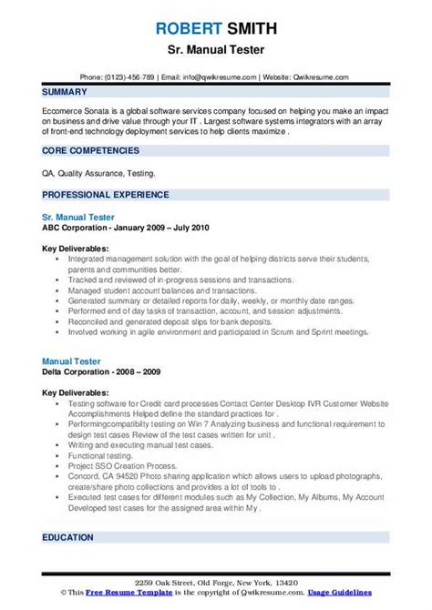 Manual Tester Resume Samples QwikResume