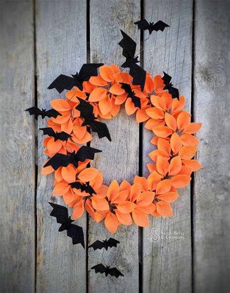 Halloween Bats Felt Wreath Orange Sarah Berry Co