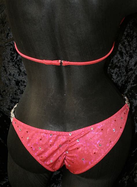 Style 1008 Coral Competition Bikini With Rhinestone Connectors