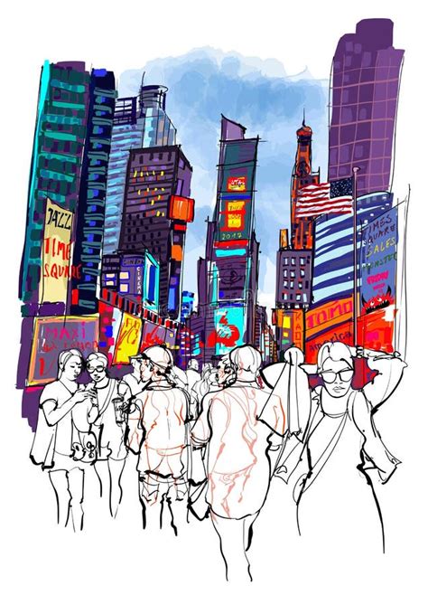 Times Square In New York Vector Illustratie Illustration Of Tekening