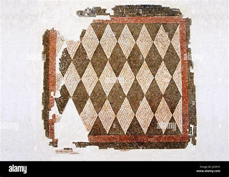 Roman Geometric Floor Mosaic With Black And White Diamonds Shapes From