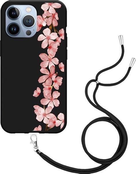 Hoesje Geschikt Voor Iphone Pro Met Koord Zwart Flower Branch Bol