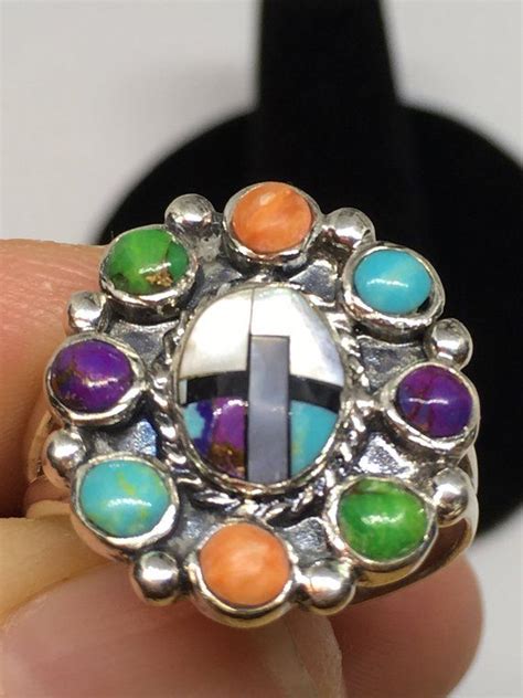 Southwestern Sterling Silver Multi Stone Ring Semi Precious Stones