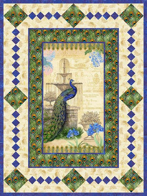 Your Free Quilt Pattern Royal Peacock Palace With Images Picture Quilts Fabric Panel