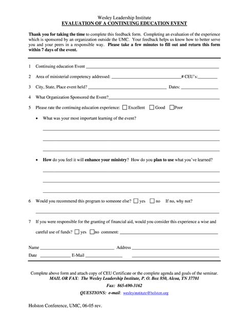 Fillable Online Wesley Leadership Institute Evaluation Form Fax Email