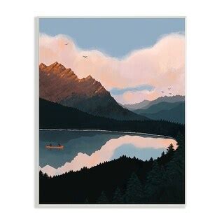 Stupell Mountain Range River Canoe Cloudy Wilderness Birds Wood Wall