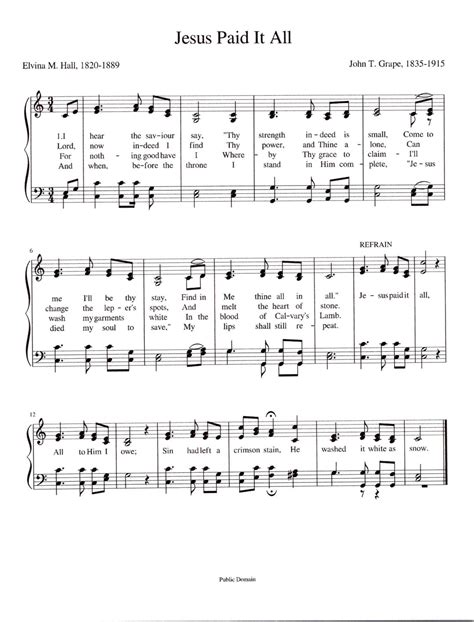 Jesus Paid It All Sheet Music Digital Printable Hymn Tune Key Of C 4