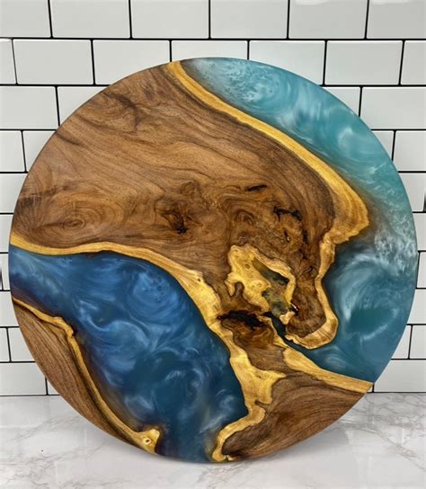 Customizable Wood Epoxy Lazy Susan Light And Dark Wood Etsy