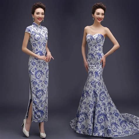 Satin Embroidery Sexy High Slit Long Cheongsam Chinese Traditional