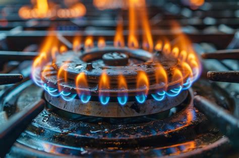 Premium Photo Burning Gas Burner In The Kitchen