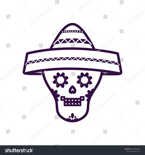 Mexican Skull Hat Line Style Icon Stock Vector Royalty Free