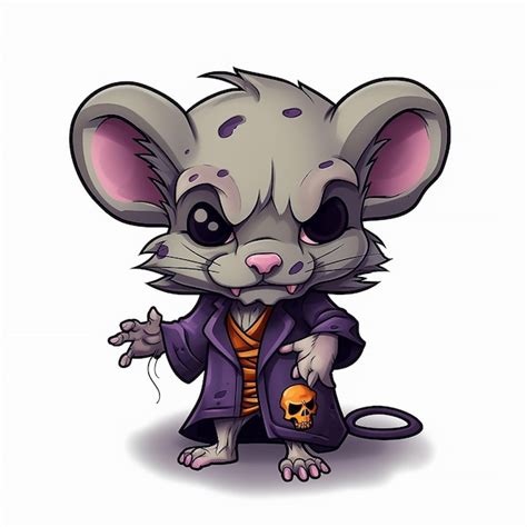 Um Rato De Desenho Animado Vestindo Um Casaco Roxo E Uma Caveira No