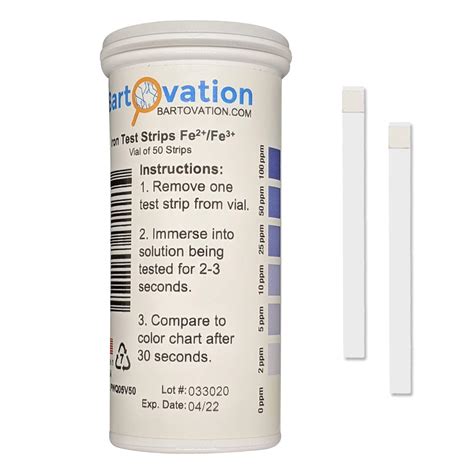 Iron Test Strips 0 100 Ppm Vial Of 50 Strips For Measuring Free