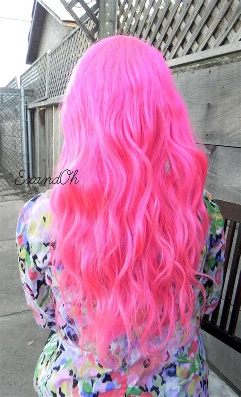 Human Hair Neon Hot Pink 28 Long Straight Wavy By Exandoh 72000 Neon Hair Pink Hair