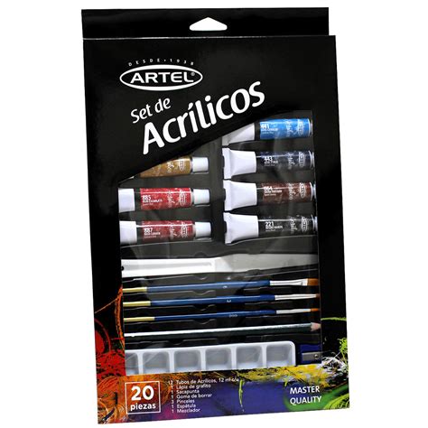 Set Pintura Acrílica 12 Colores 3 Pinceles Grafitos Artel