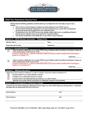 Fillable Online DROP Plan Redemption Request Form Fort Worth