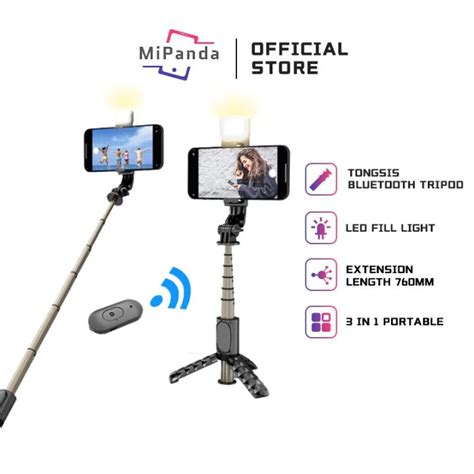 Mipanda Mini Selfie Stick Tongsis Bluetooth Tripod Led Fill Light