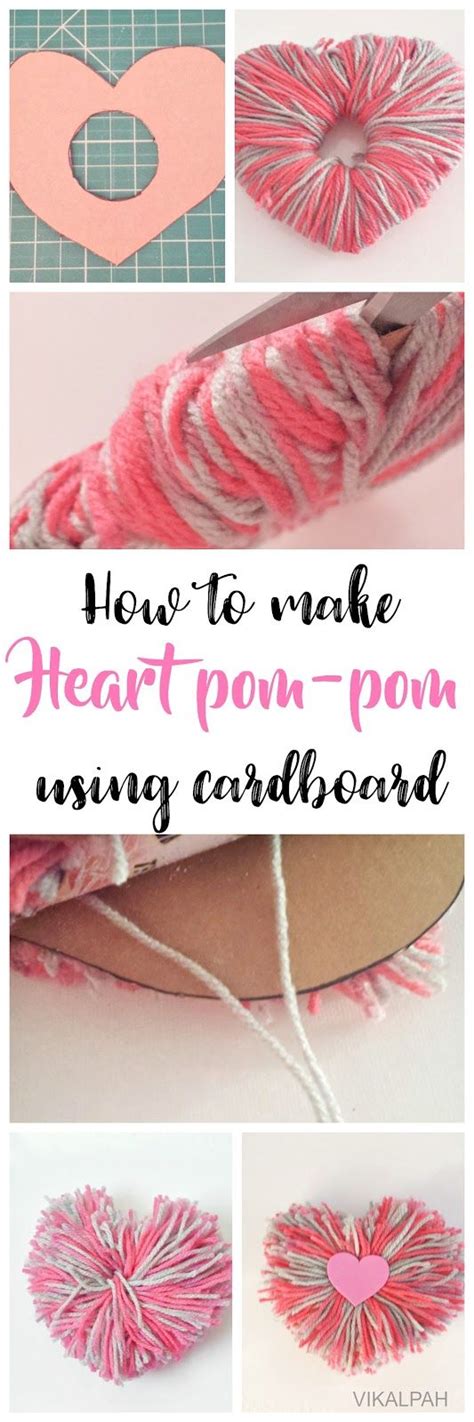 How To Make A Heart Pompom Using Cardboard Discs Diy Pom Poms Pom