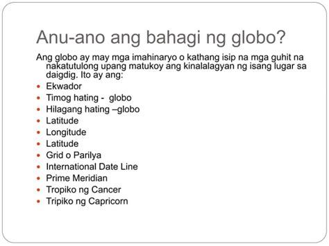 Mga Bahagi Ng Globo