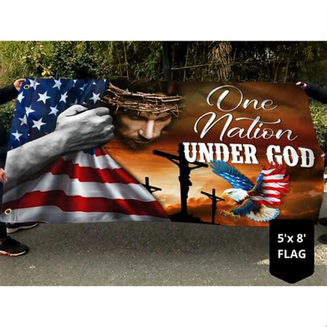 One Nation Under God Jesus Christian American Eagle Grommet Flag